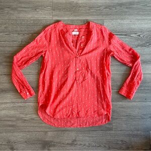 Ann Taylor LOFT The Softened Shirt Lightweight Long Sleeve Medium Salmon White